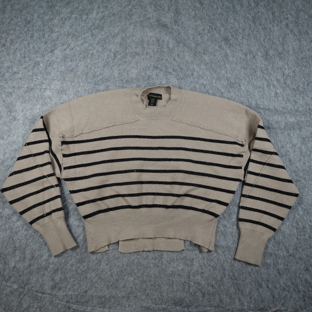 House of Harlow 1960 Sweater Women Extra Small Tan Striped Knit Exposed Seam